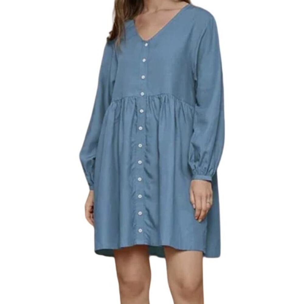 Tradlands Remi Long Sleeve Chambray Dress Size Small